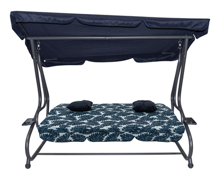 Huśtawka Ogrodowa Siedzisko Textylina 2x1 Wzór Liście Granatowa