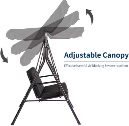 Huśtawka Trzyosobowa Ogrodowa Bujana Materac Czarna