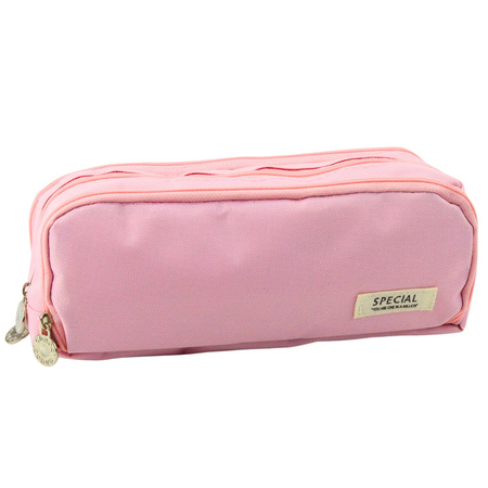 Piórnik Szkolny Dwie Komory Kieszeń Frontowa Różowy 23x9 cm