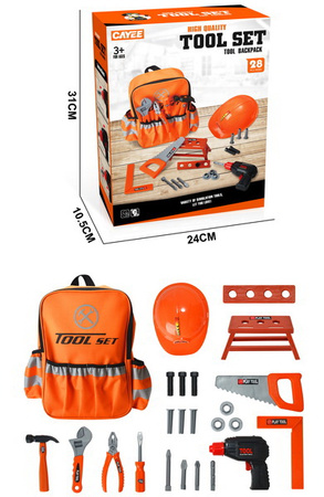 Zestaw Majsterkowicza z Plecakiem dla dzieci 3+ Pomarańczowy + Interaktywna Wkrętarko-wiertarka + Narzędzia + Akcesoria