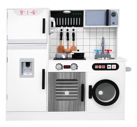 Duża Kuchnia z Drewna dla dzieci 3+ szara + Interaktywne Dźwięki Światła + Akcesoria