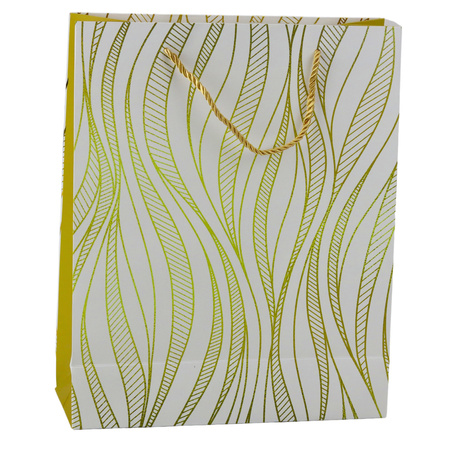 Torba Prezentowa Papierowa Linie Faliste Złote 32 x 26 x 12 cm