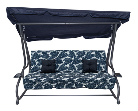 Huśtawka Ogrodowa Siedzisko Textylina 2x1 Wzór Liście Granatowa
