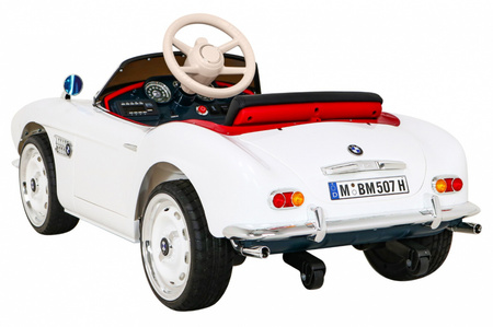 Autko BMW 507 Retro elektryczne dla dzieci Biały roadster