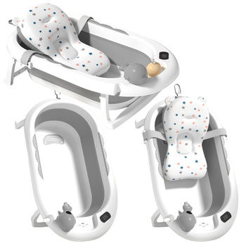Wanienka Z Termometrem Dla Niemowląt Składana Materac W Gwiazdki Szara