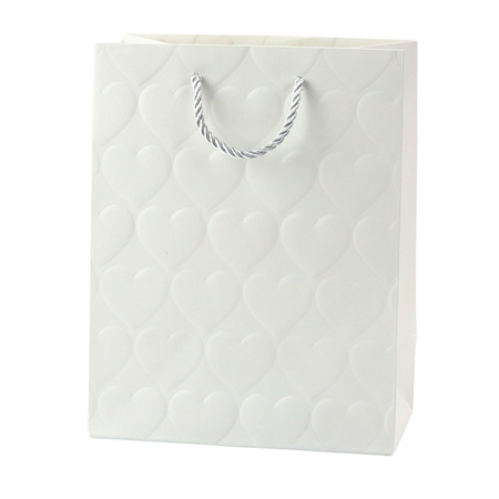 Torba Prezentowa Elegancka Tłoczone Serca Pastelowa 23 x 18 x 10,5 cm