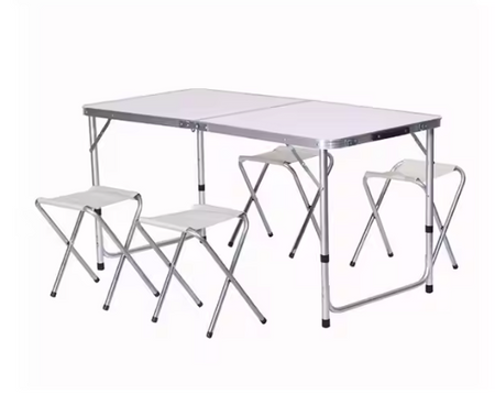 Zestaw Turystyczny Stolik Składany Kempingowy 4 Krzesła Szary