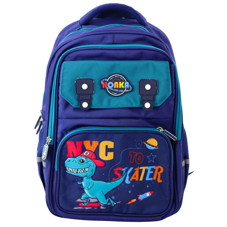 Plecak Szkolny Dziecięcy Pas Piersiowy Dinozaur Granatowy 41x30x16 cm