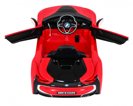 BMW I8 Lift Auto na akumulator Czerwony + Pilot + Wolny Start + 3-pkt pasy + MP3 USB + LED