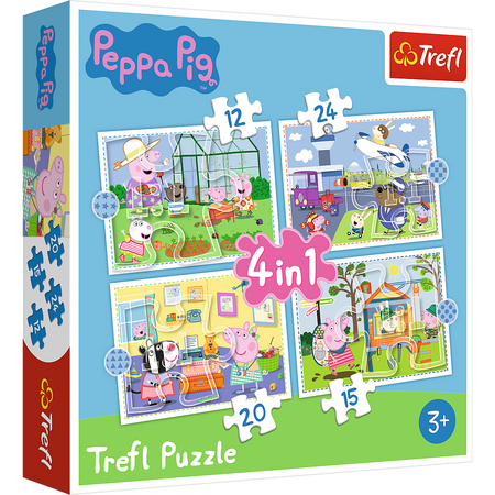 Puzzle - 4w1 (12,15, 20, 24) - Wspomnienia z wakacji - Świnka Peppa - Trefl 34359