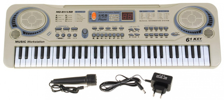 Beżowy Keyboard dla dzieci 5+ Mikrofon + Nagrywanie + USB MP3 - model nr 811