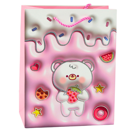Torba Prezentowa Papierowa Miś Pastelowe Kolory 23 x 18 x 10,5 cm