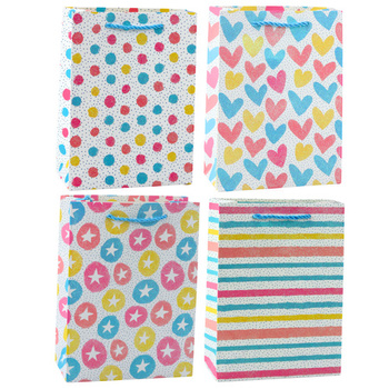 Torba Prezentowa Serca Gwiazdki Kropki Paski Kolorowe 23 x 18 x 10,5 cm