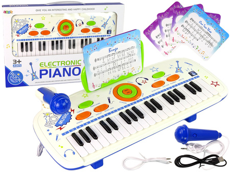 Elektryczne Pianino Keyboard Dla Dzieci Niebieski Nuty USB MP3