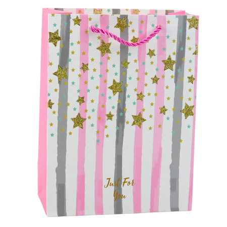 Torba Prezentowa Papierowa Niebieska Różowa Brokat 23 x 18 x 10,5 cm