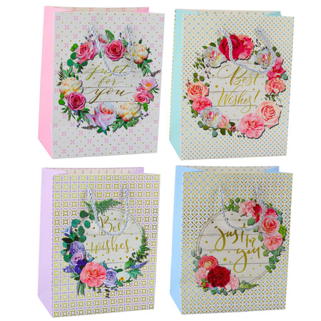 Torba Prezentowa Wzory Kwiaty Best Wishes 23 x 18 x 10,5 cm