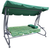 Rodzinna Huśtawka ogrodowa z Daszkiem Zielony wzór + Tekstylina 2x1 + Regulowane siedzisko + Materac + 2 Podstawki na napoje