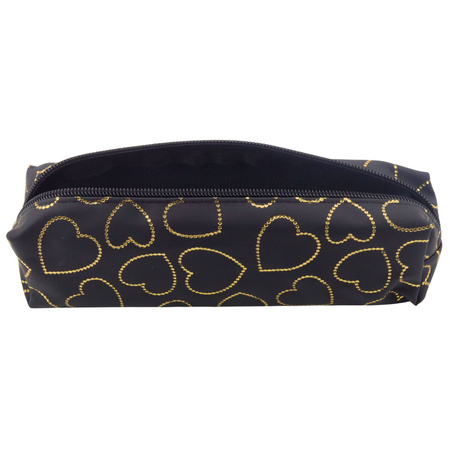 Piórnik Szkolny Biurowy Jednokomorowy Złote Serca Czarny 20x6,5 cm