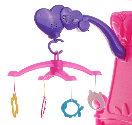 Łóżeczko Kołyska dla lalek 2w1 dla dzieci 3+ Karuzela z dźwiękami + Pościel dla lalek + Zabawa w dom