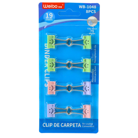 Zestaw Klipsów Spinaczy Biurowych Do Papieru Kolorowe Buźki 8szt 19mm