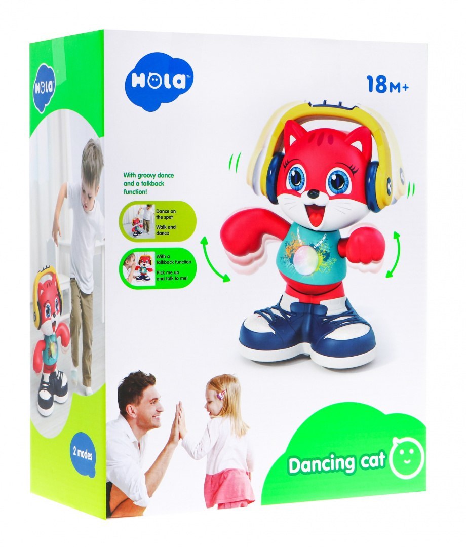 Interaktywny Tańczący Kotek DJ dla dzieci 18m+ Dźwięki Światła + 3 tryby zabawy + Nauka tańca + Zmiana głosu