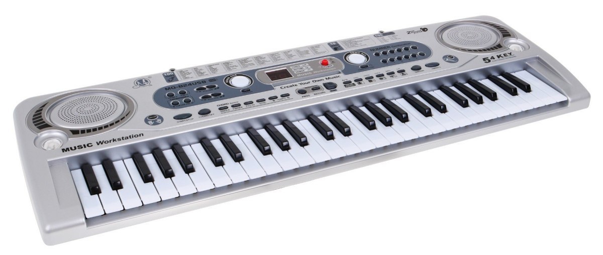 Srebrny Keyboard dla dzieci 5+ Mikrofon + Nagrywanie USB - model nr 824 Srebrny Keyboard dla dzieci 5+ Mikrofon + Nagrywanie USB - model nr 824