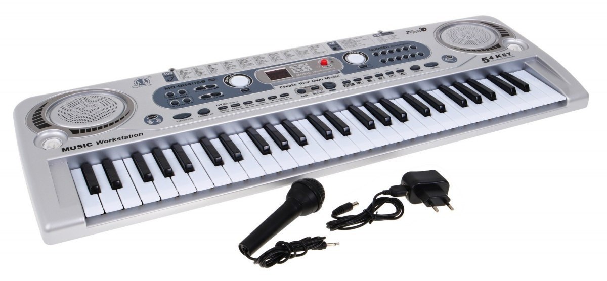 Srebrny Keyboard dla dzieci 5+ Mikrofon + Nagrywanie USB - model nr 824 Srebrny Keyboard dla dzieci 5+ Mikrofon + Nagrywanie USB - model nr 824