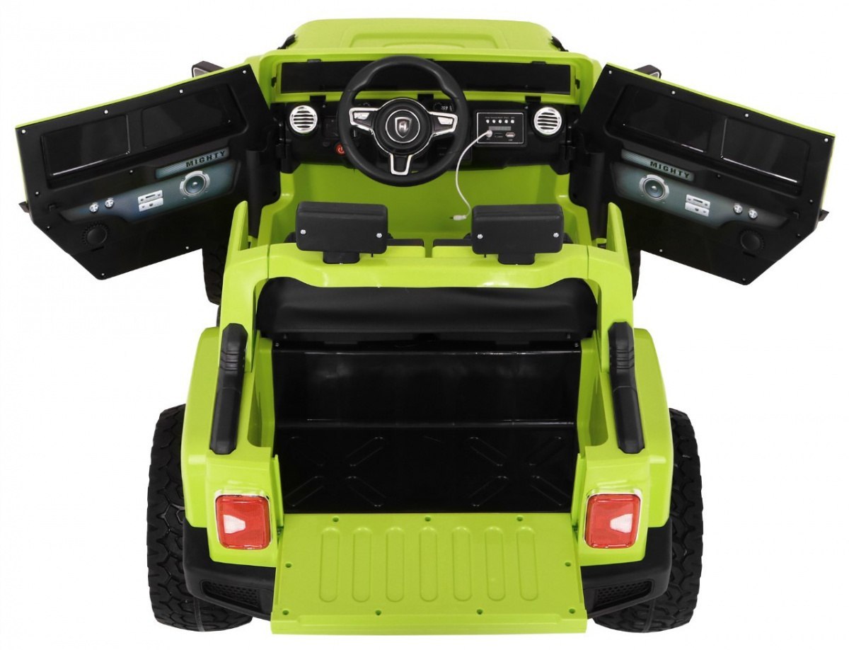 Auto na akumulator Mighty Jeep dla dzieci Zielony + 2-osobowy + Napęd 4x4 + 2 bagażniki