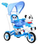 3-kołowy Rowerek dla dzieci Panda Niebieski + Dźwięki + Daszek + Barierka + Podnóżek + Rączka + Płozy + Schowek