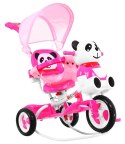 3-kołowy Rowerek dla dzieci Panda Różowy + Dźwięki + Daszek + Barierka + Podnóżek + Rączka + Płozy + Schowek
