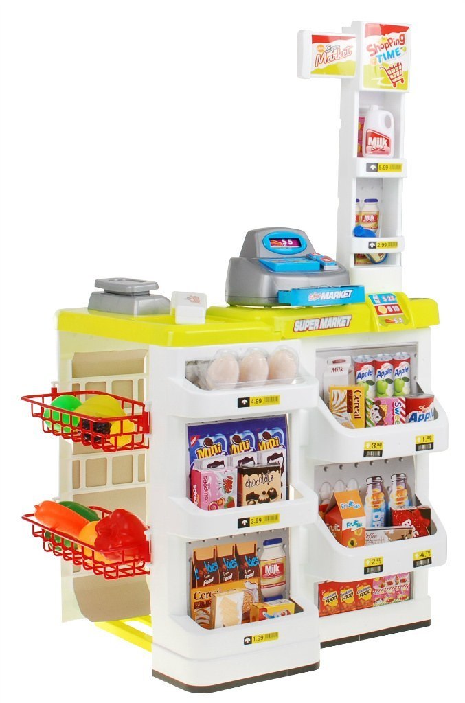 Supermarket dla dzieci 3+ Seledynowy Zabawa w sklep 24 el. Wózek + Towary + Interaktywny skaner Supermarket dla dzieci 3+ Seledynowy Zabawa w sklep 24 el. Wózek + Towary + Interaktywny skaner