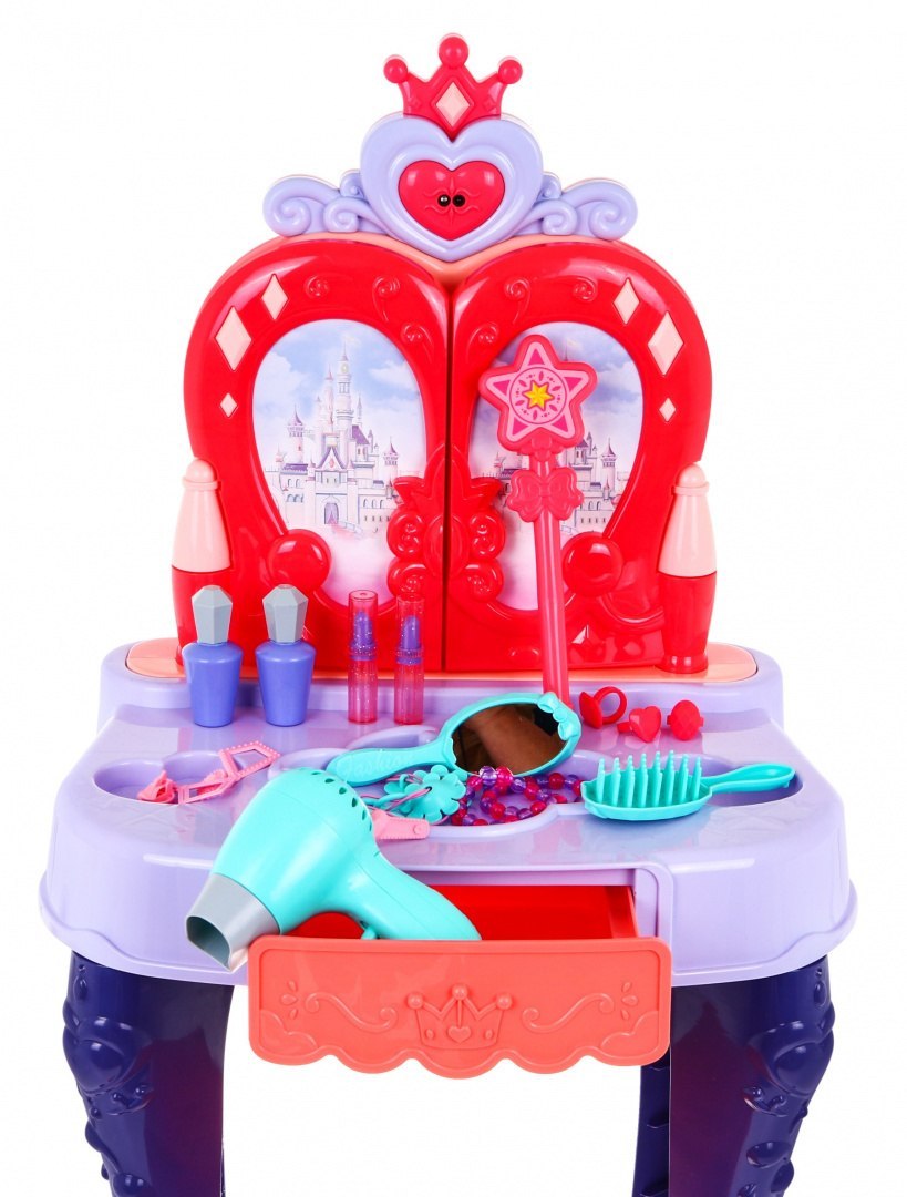 Interaktywna Toaletka dla dziewczynek 3+ Magiczna różdżka + Otwierane lustro + Suszarka + Akcesoria 28 el.