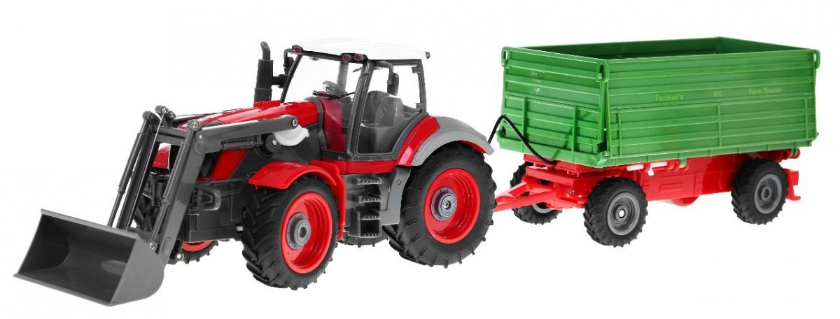 Traktor z koparką i przyczepą dla dzieci 3+ Zdalnie sterowany + Ruchome elementy Czerwono-zielony