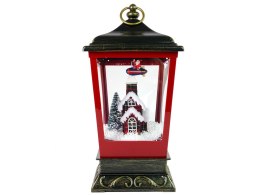 Świąteczny Lampion Światełka Sypiący Śnieg Czerwono- Czarna