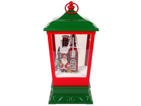 Świąteczny Lampion Światełka Sypiący Śnieg Czerwono- Zielona