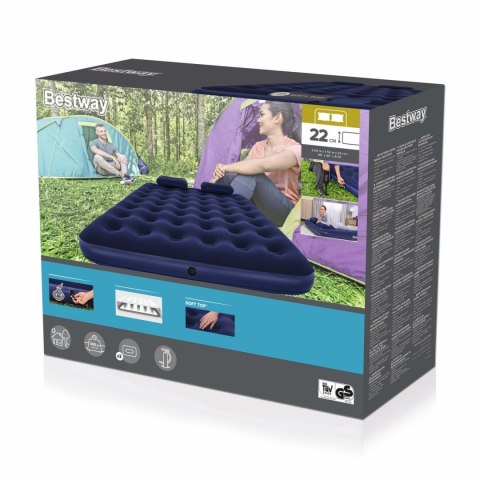 Dmuchany Materac do spania Queen 2-osobowy flokowany BESTWAY 203x152x22cm + Pompka + 2 Poduszki Dmuchany Materac do spania Queen 2-osobowy flokowany BESTWAY 203x152x22cm + Pompka + 2 Poduszki