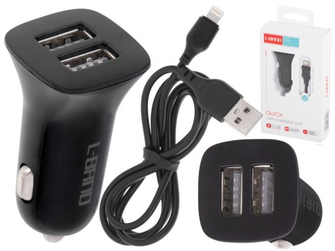 Ładowarka samochodowa szybka 2.1A 2x USB + kabel Lightning L-brno Ładowarka samochodowa szybka 2.1A 2x USB + kabel Lightning L-brno