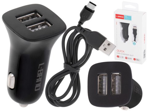 Ładowarka samochodowa szybka 2.1A 2x USB + kabel USB C L-BRNO Ładowarka samochodowa szybka 2.1A 2x USB + kabel USB C L-BRNO