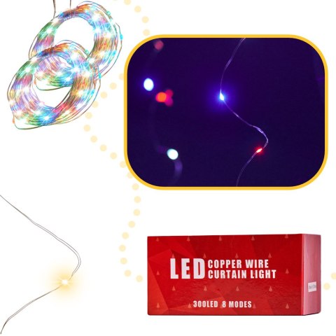 Lampki LED kurtyna girlanda druciki 3x3m 300LED multikolor pilot USB Lampki LED kurtyna girlanda druciki 3x3m 300LED multikolor pilot USB