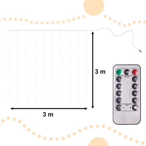 Lampki LED kurtyna girlanda druciki 3x3m 300LED multikolor pilot USB Lampki LED kurtyna girlanda druciki 3x3m 300LED multikolor pilot USB
