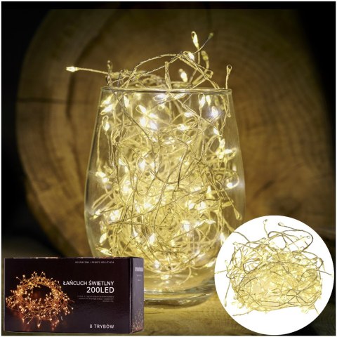 Lampki LED łańcuch druciki girlanda sopelki ślub wesele 6m 200LED ciepły biały o 8 trybów zasialnie sieciowe Lampki LED łańcuch druciki girlanda sopelki ślub wesele 6m 200LED ciepły biały o 8 trybów zasialnie sieciowe