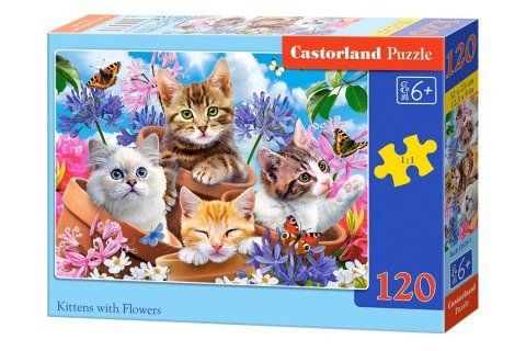 Puzzle układanka 120 elementów Koty w kwiatach 6+ CASTORLAND Puzzle układanka 120 elementów Koty w kwiatach 6+ CASTORLAND