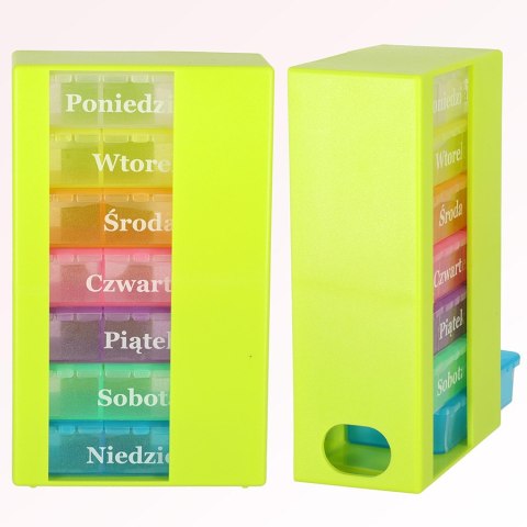 Pudełko organizer na leki na tabletki kasetka 7 dni 3 pory dnia 4 języki Pudełko organizer na leki na tabletki kasetka 7 dni 3 pory dnia 4 języki