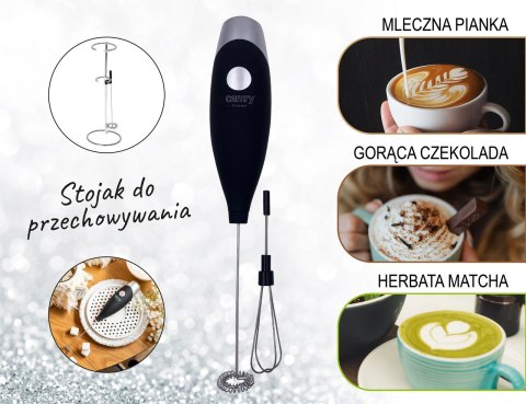 Camry CR 4501b Spieniacz do mleka ręczny z mieszadłem mini mikser stojak 2 wymienne końcówki Camry CR 4501b Spieniacz do mleka ręczny z mieszadłem mini mikser stojak 2 wymienne końcówki