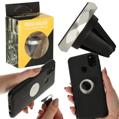 Uchwyt magnetyczny do telefonu holder samochodowy na kratkę wywiew srebrny Uchwyt magnetyczny do telefonu holder samochodowy na kratkę wywiew srebrny