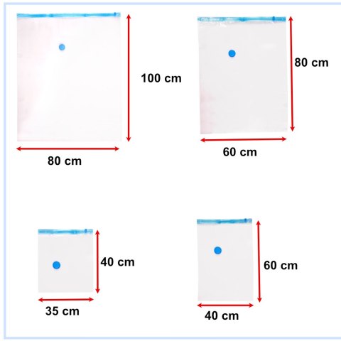 Worki próżniowe na ubrania 8 sztuk 4 rozmiary 35x40cm, 40x60cm, 60x80cm, 80x100cm Worki próżniowe na ubrania 8 sztuk 4 rozmiary 35x40cm, 40x60cm, 60x80cm, 80x100cm