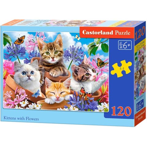 Puzzle układanka 120 elementów Koty w kwiatach 6+ CASTORLAND Puzzle układanka 120 elementów Koty w kwiatach 6+ CASTORLAND