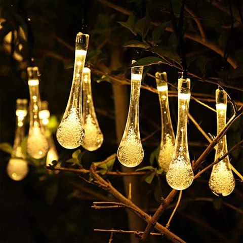 Lampki solarne ogrodowe łezki 6,5m 30LED ciepły biały Lampki solarne ogrodowe łezki 6,5m 30LED ciepły biały