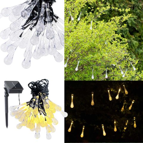 Lampki solarne ogrodowe łezki 6,5m 30LED ciepły biały Lampki solarne ogrodowe łezki 6,5m 30LED ciepły biały