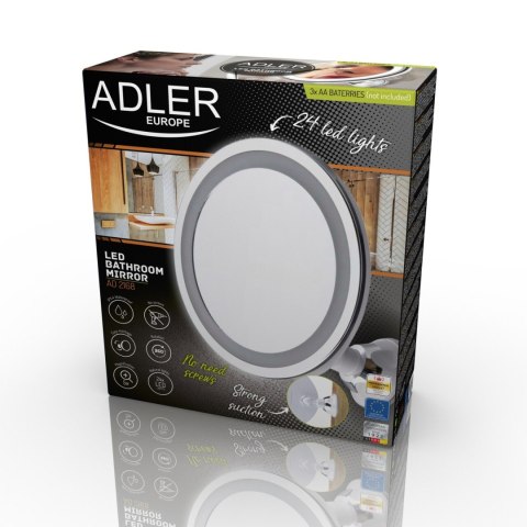 Adler AD 2168 Lusterko LED łazienkowe powiększające do makijażu 24 LED obrotowe 360 przyssawka Adler AD 2168 Lusterko LED łazienkowe powiększające do makijażu 24 LED obrotowe 360 przyssawka